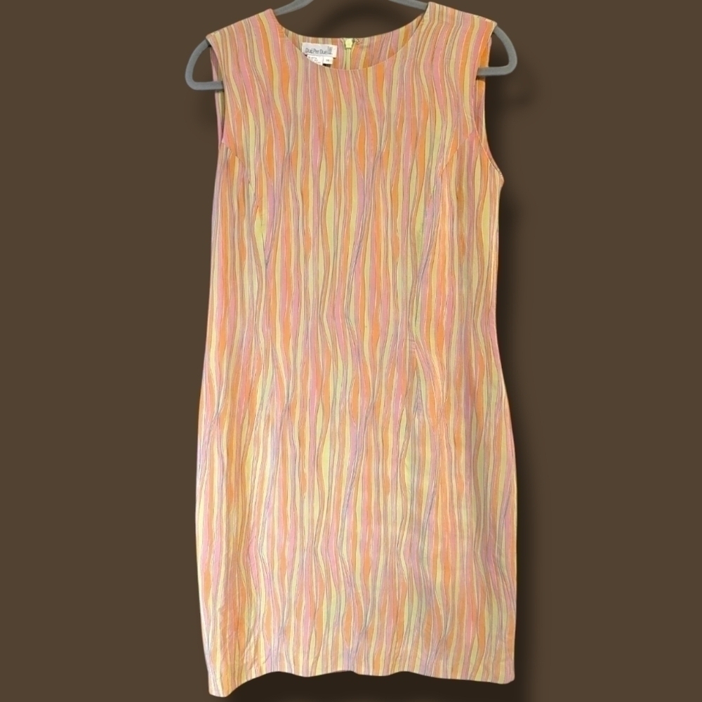 Due Per Due Vintage Colorful Patterned 100% Silk Sleeveless Shift Dress Retro